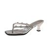 Super beautiful toe thin heel flip-flops female outer wear 2025 summer new fairy wind rhinestone temperament high heel cool slippers