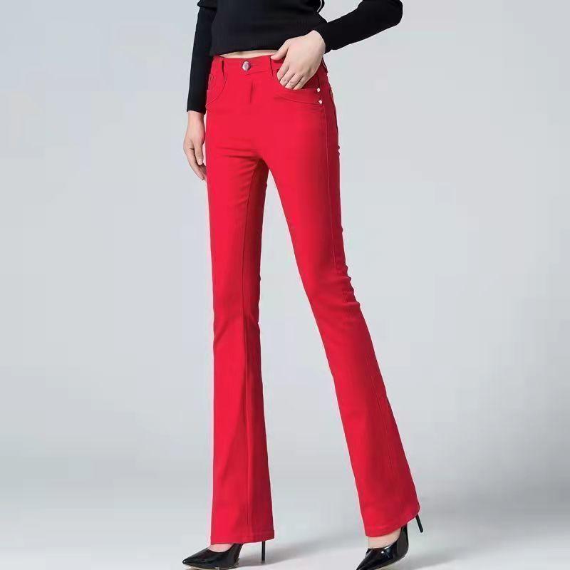 Medium jeans women's models, autumn new thin slim-fitting slightly high-waisted thin flared pants