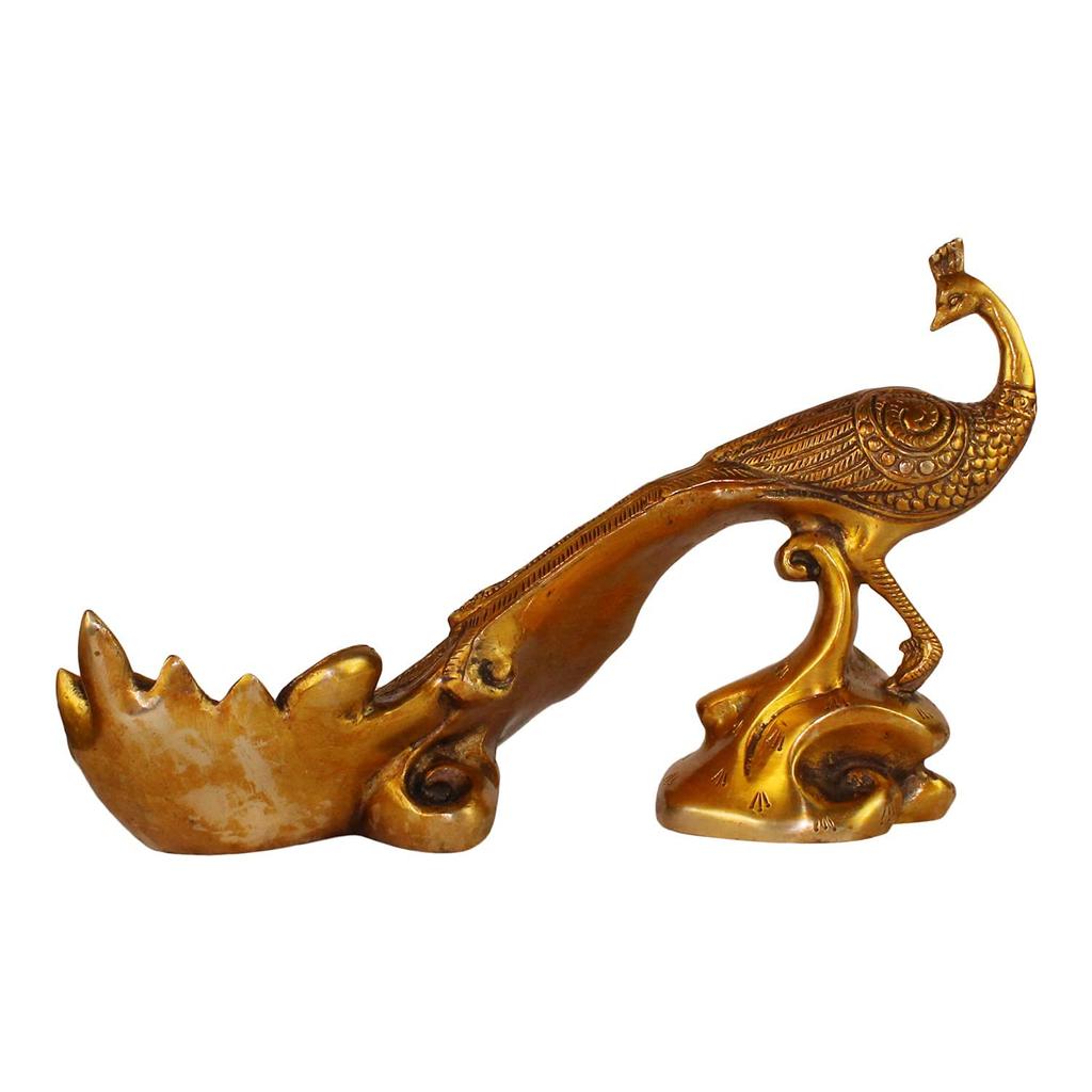 Pure Brass Unique Home Decor Item, Peacock Idol For Home Decor, Gold - 12 Inch