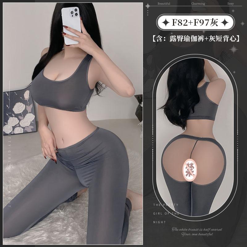 New pure desire hot lingerie couple silky zipper open crotch yoga elastic tight uniform temptation suit