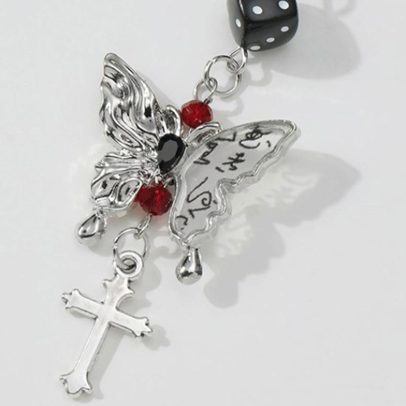 Schickes Schmetterlingskreuz Design Schlüsselanhänger Dekorative Schmetterlingskreuz Schlüsselanhänger mit Würfel Anhänger für Taschen Handys