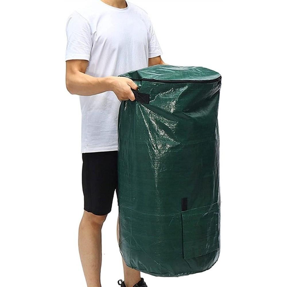 Wear Resist Compost Bin Bag Sealed Zippered Lid Yard Garbage Bag with Handles Reusable Refuse Composter Leaf Waste