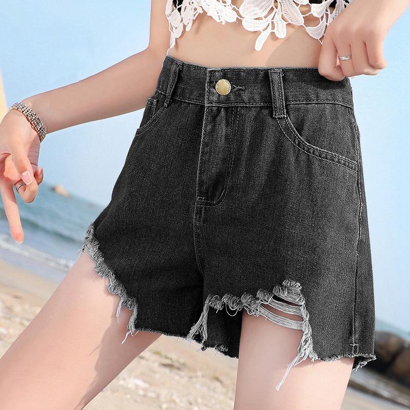 Kalhoty Klasická a minimalistická móda Všestranné Děrované Dámské Volné Letní Skinny Široké nohavice Roztřepený okraj A-linie Sub Deniminové šortky Individualita