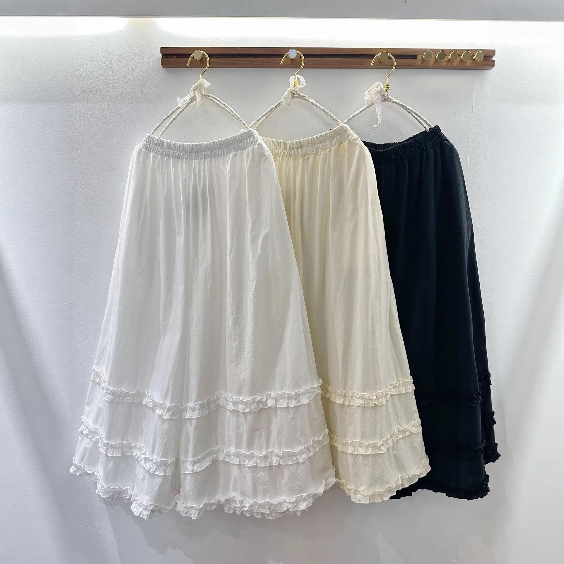 

2026 Japanese Sweet Patchwork Ruffle Wide-Leg Cropped Cotton Pants for Women One Size абрикосовый