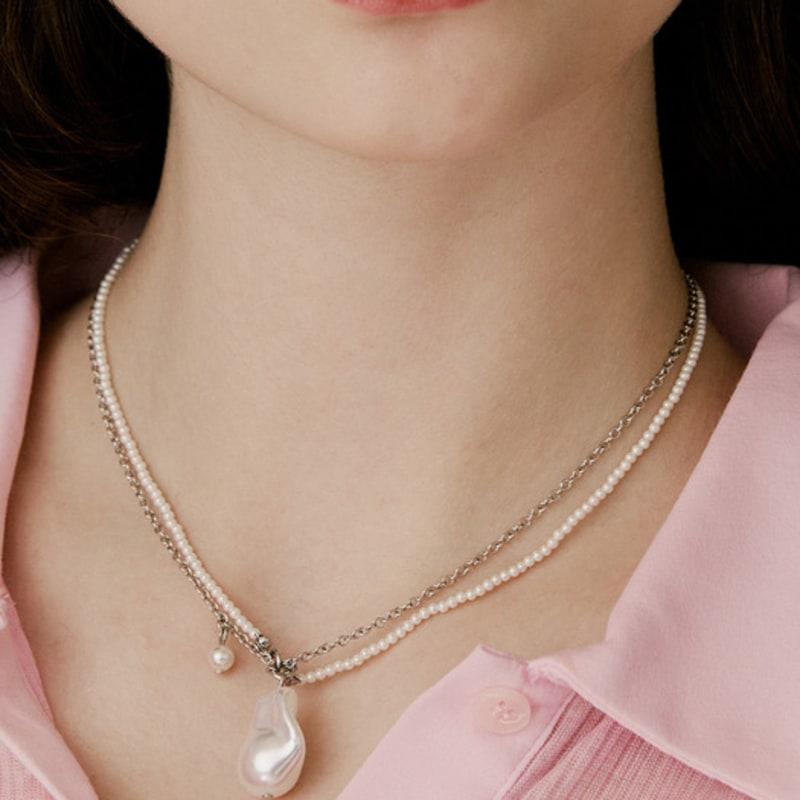 VINTAGE HOLLYWOOD Baroque Pearl Layered Necklace_VH2479NE010M