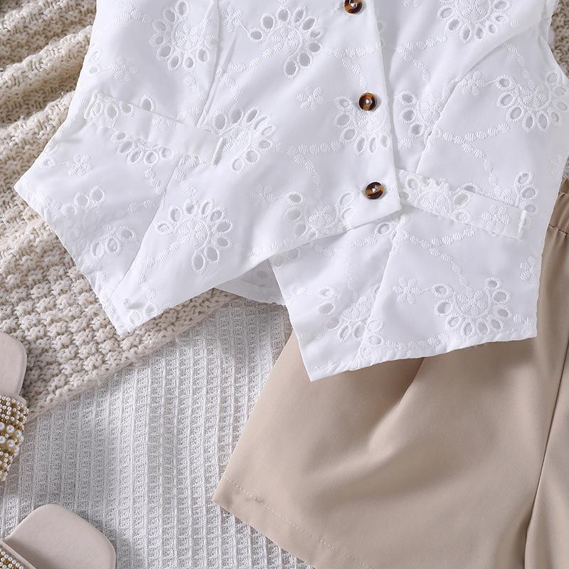 Girls' Casual Outfit - Summer Children's Elegant V-neck Short Pants Set