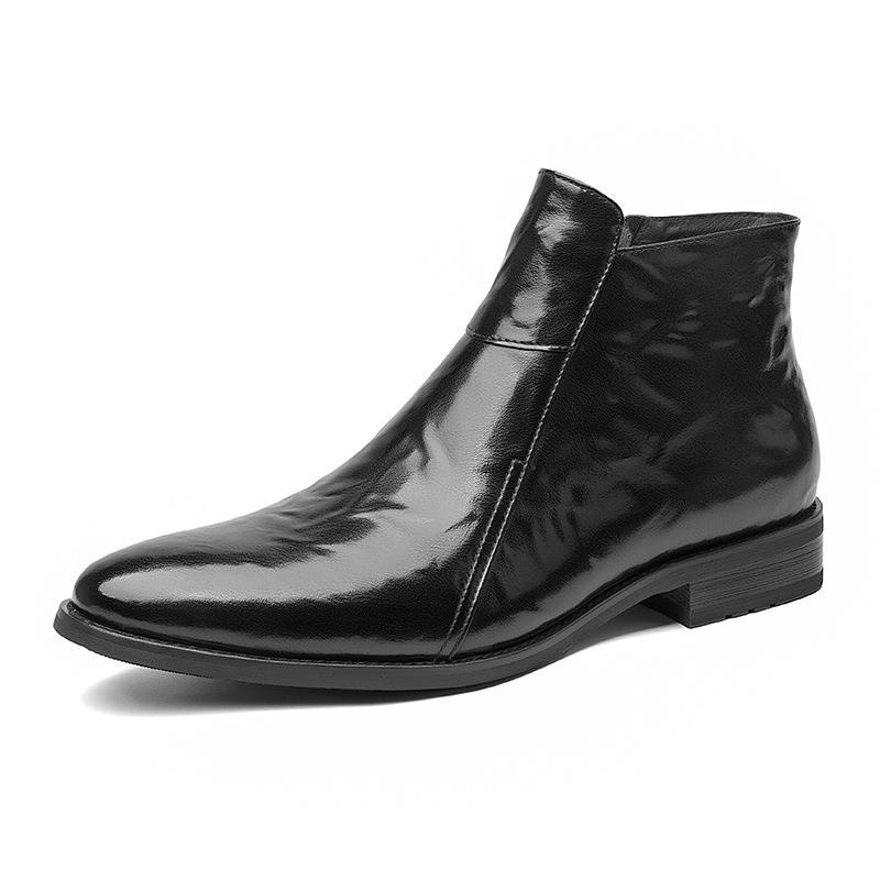 Men s Chelsea Boots Pointed Martin Boots White Casual High-Top Leather Shoes Men s Winter Fleece Warm Boots 38 чёрный