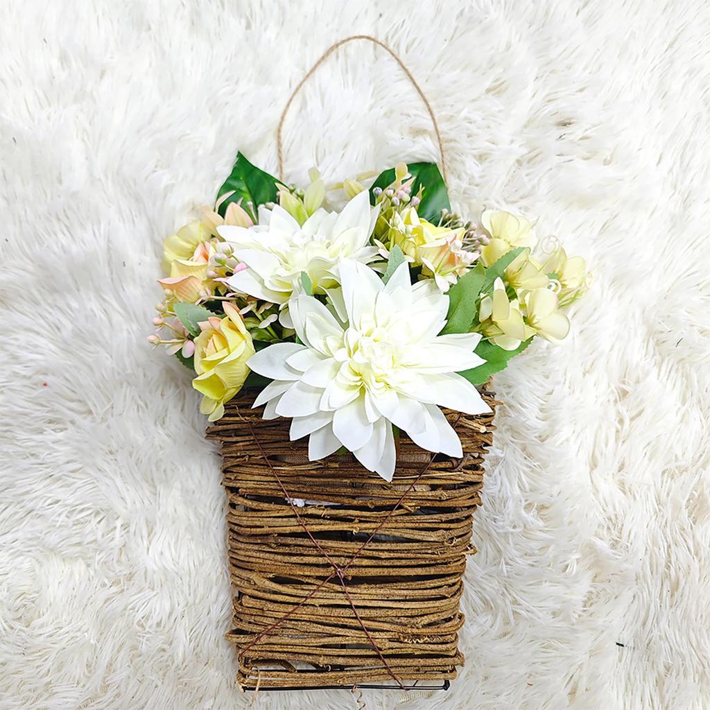 Spring Front Door Decor Dahlia Peony Flowers Basket Spring Welcome Sign Porch Farmhouse Artificial Flowers Wedding Home Decor
