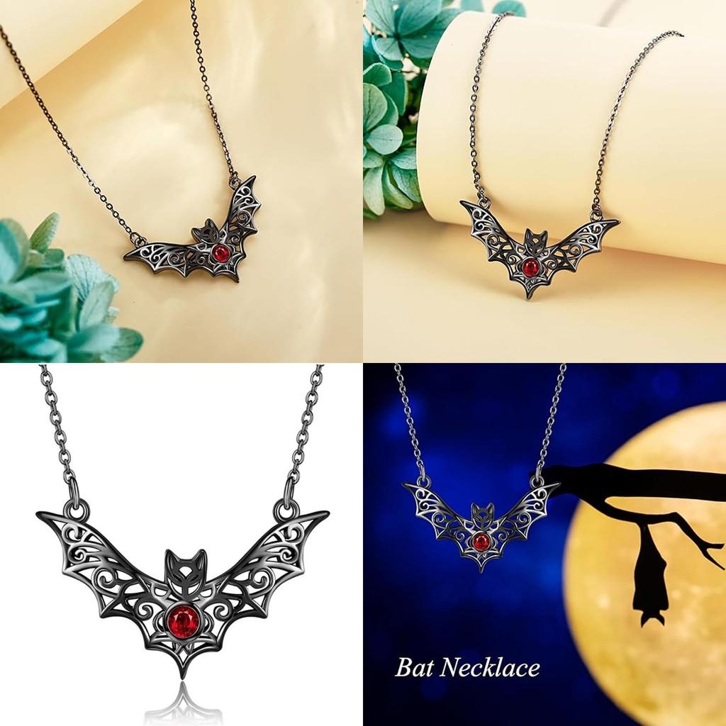 Gotische Fledermaus Anhänger Halskette Mit Faux Rubin Ausschnitten Und Legierungsmaterial Für Halloween Kostümzubehör