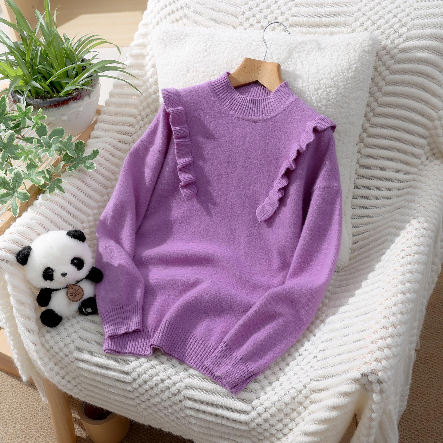 

Kids Pure Wool Ruffle Collar Sweater – Warm Autumn/Winter Base Layer for Girls & Boys 110 фіолетовий