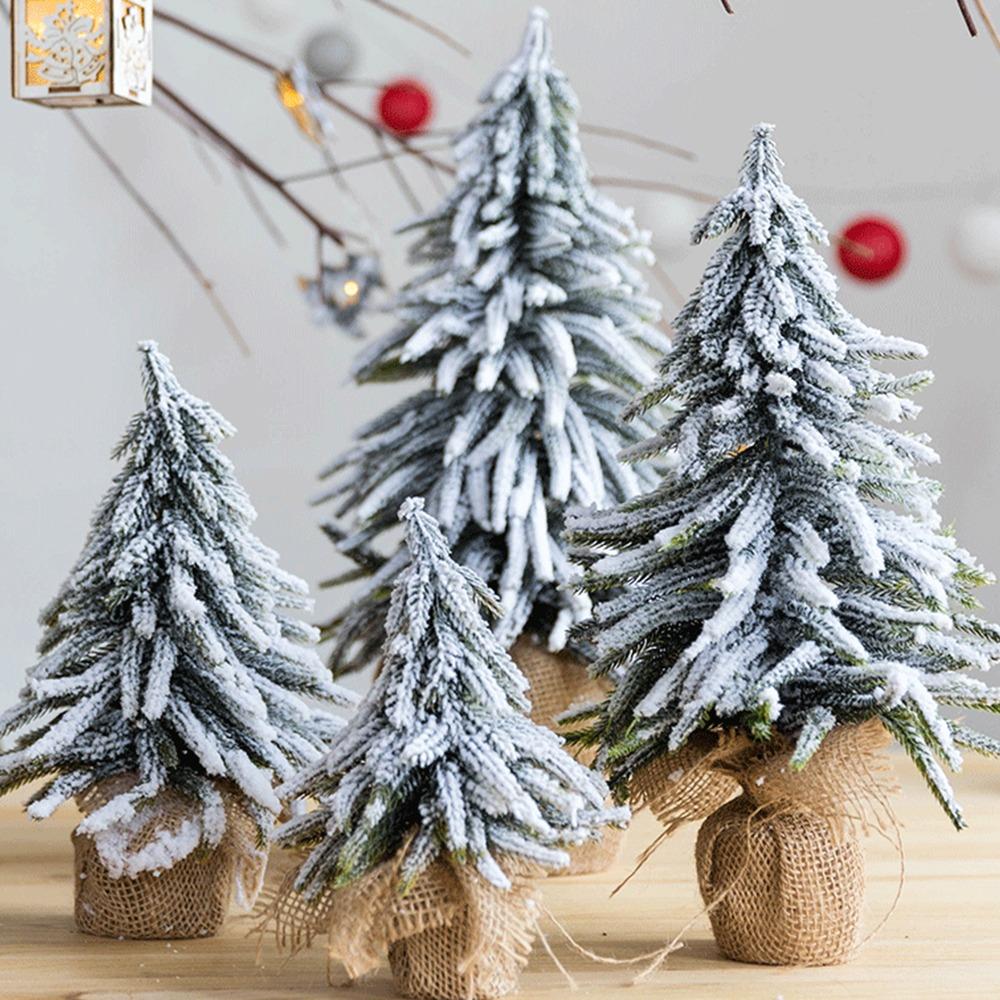 Christmas Tree Mini Pine Tree With Wood Base DIY Home Table Top Decor Christmas Artificial Frosted Sisal Small Trees Party Decor
