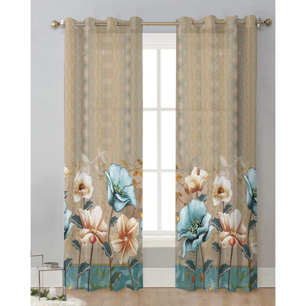 Flowers Tulips Translucent Drapes for Bedroom Space Living Room Decoration Window Opening Drape for Kitchen Area Tulle Voile Organza Drapes