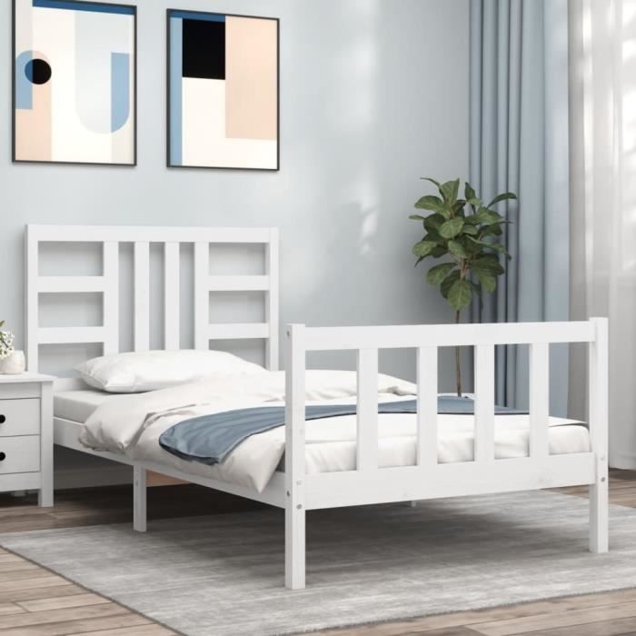VidaXL Bed Frames and Headboard White 100x200 Cm Solid Wood 3191962