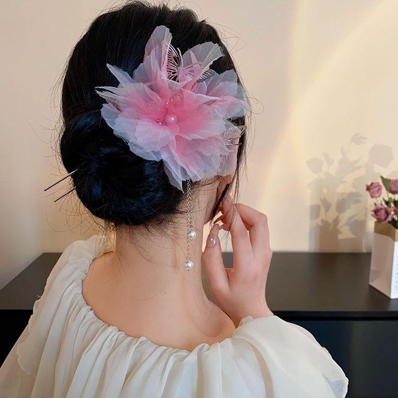 New Chinese Style Butterfly Flower Bead Tassel Hairpin, Chinese Style High-End Hairpin, Hanfu Versatile Hairpin, Hair Accessory for Women