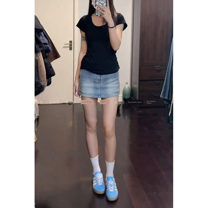 

Fashion Retro Worn Looking Washed-out Easiest for Match Denim Skirt Children s Summer Y2g Millennium Style Sexy Sexy Hip Skirt Short Skirt XS