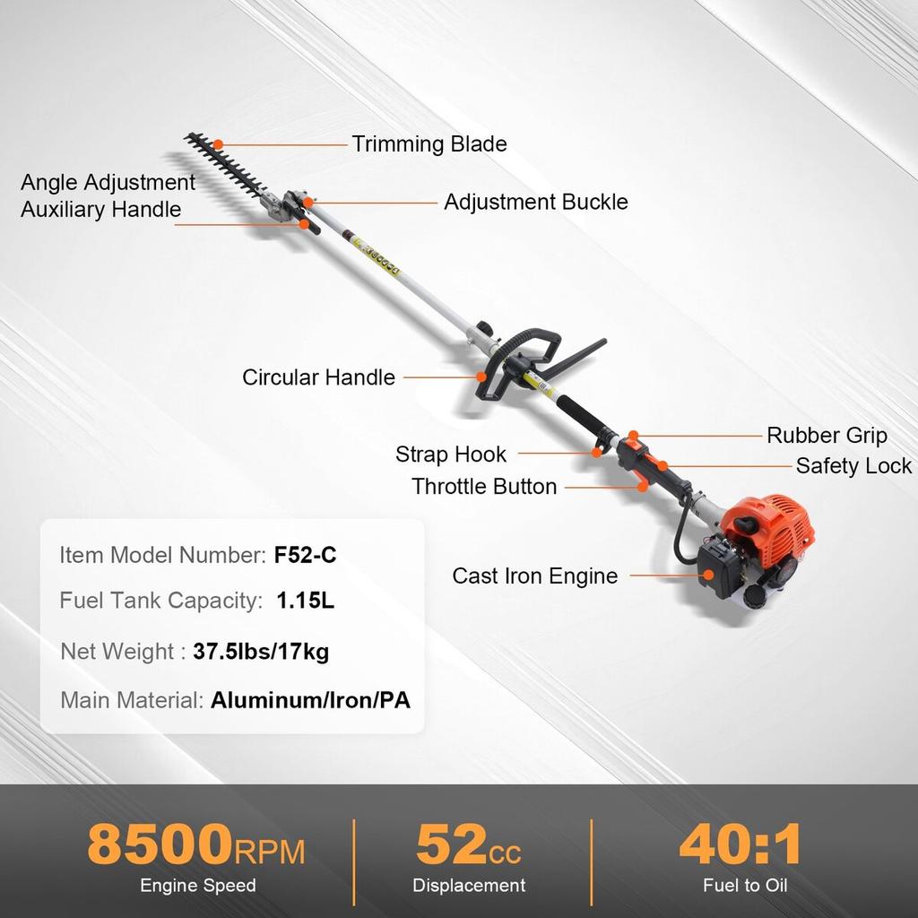 6-in-1 Multi-Functional Trimming Tools Gas Hedge Trimmer 52CC Weed Eater