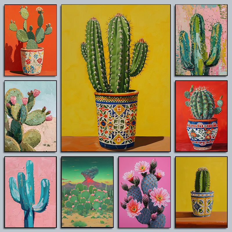 Poster Trendy Cactus Deserto Boho Western Messico Girly Estate Stampe Minimaliste Pittura su Tela Arte da Parete Immagine Decorazione Stanza Casa