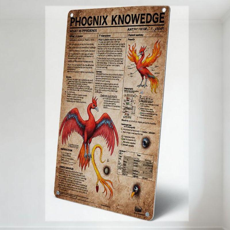 

Vintage Phoenix Knowledge Educational Metal Tin Sign, Mythological Creature Illustration, Phoenix & Anti-Phoenix, Wall Decor f 20x30cm（7.8x11.8inch）