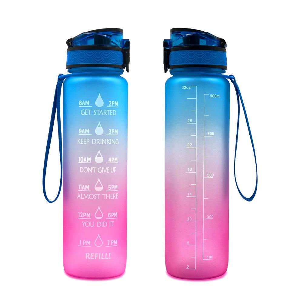 1L Gradient Frosted Travel Mug with Bounce Cover - 1000ml Space Cup, Large Capacity Student Water Bottle