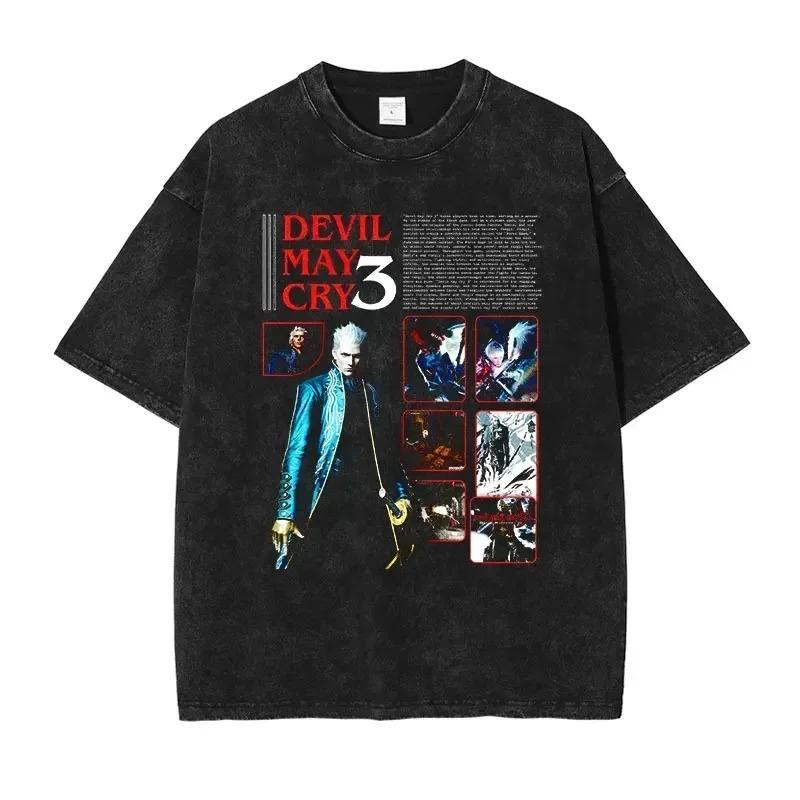 Devil May Cry 3: Dante's Awakening Vintage-Wash Graphic T-Shirt: Double-Sided Design Featuring Dante Character Art & Game Title