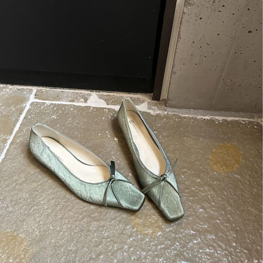 2025 Spring and Autumn New Fashion Versatile Outer Wear Bow Flat Bottom Ballet Ladle Shoes Gentle Korean Retro