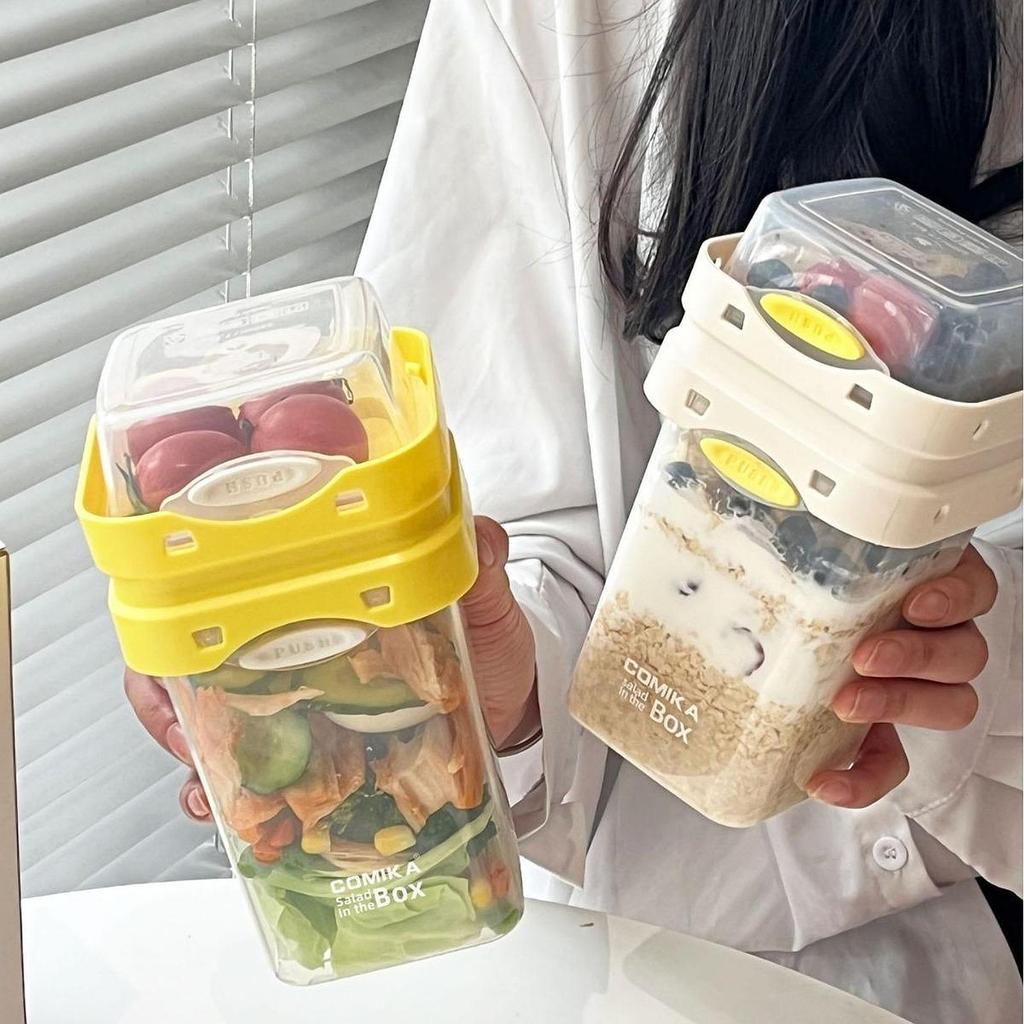 880ML Přenosný kelímek na snídani Ovesná kaše Cereálie Ořech Jogurt Salátový kelímek Sada nádob s vidličkou Školní svačinový box Úložný box na potraviny Bento box