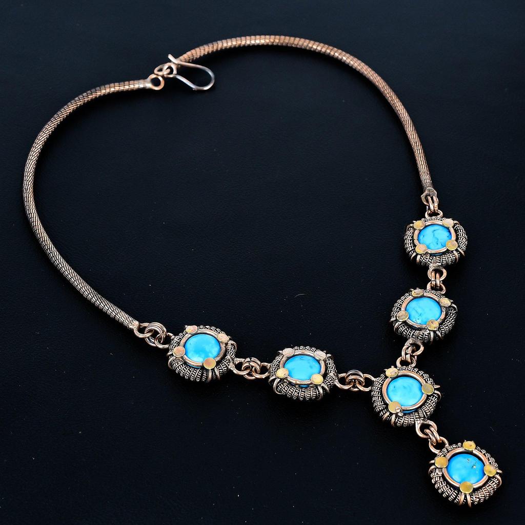 Tibetan Turquoise Necklace Gemstone Jewelry, 999 Copper Wire Wrapped Necklace, Handmade Jewelry Birthstone Necklace