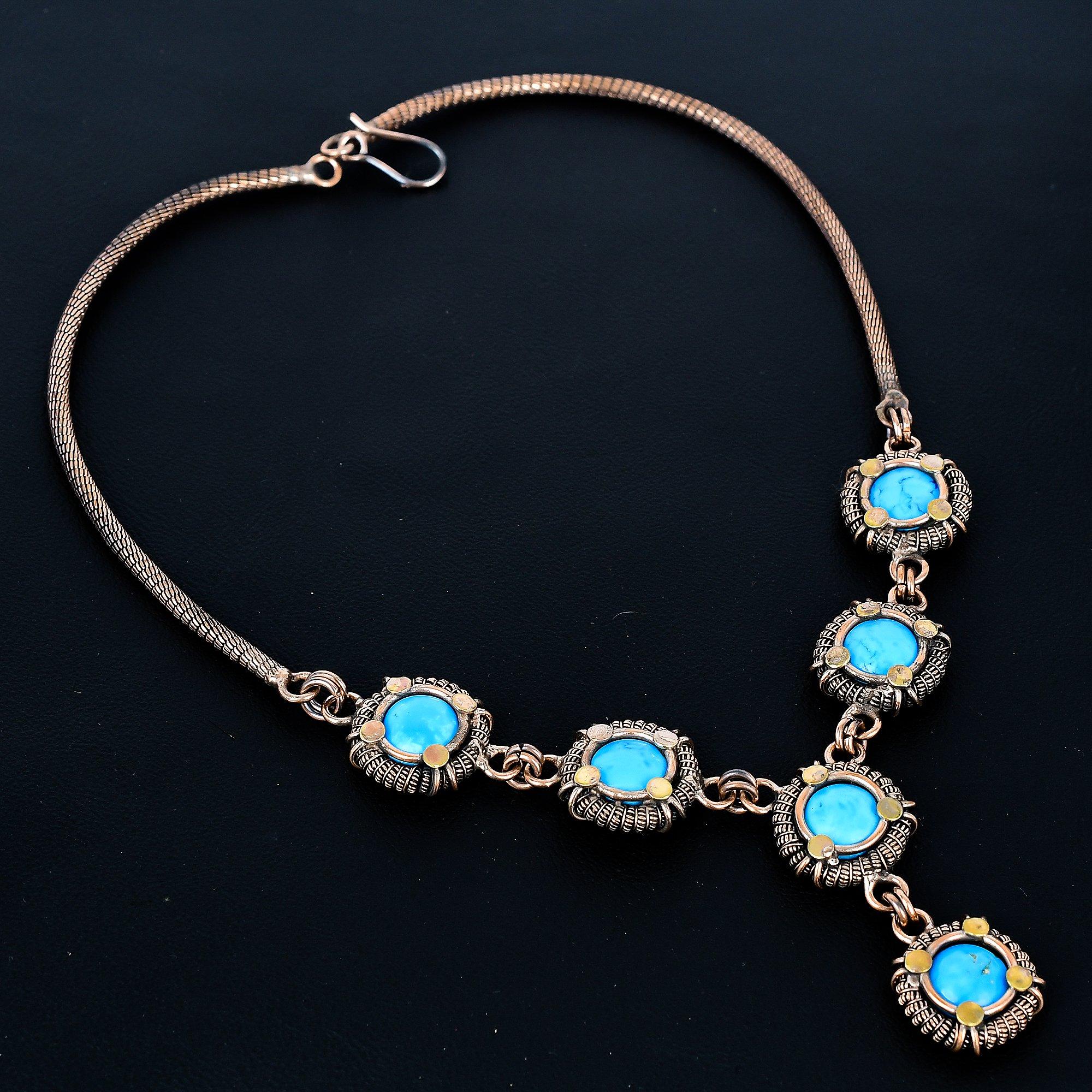 

Ожерелье из тибетской бирюзы, ювелирное изделие из драгоценных камней, ожерелье, обмотанное медной проволокой 999 пробы, украшение ручной работы, ожерелье с камнем-талисманом