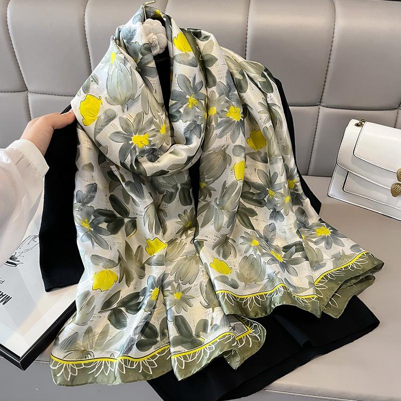 180X90Cm Luxury  Fashion Summer Women Soft Silk Scarves Female Shawl Foulard Ladies Muffler Beach Wrap Bandanna Pareo Beach