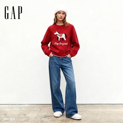 Women's 2025 Winter Loose Logo Jacquard Crew Neck Knit Sweater 829131