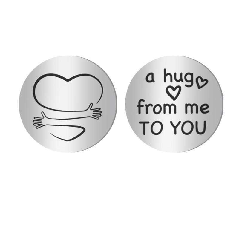 Gift Hug Blessing Stainless Steel Leather Decision Coin Pendant Stainless Steel Keychain for Mothers Day and Fathers Day Backpack Bag Pendant