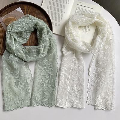Retro Embroidered Flower Lace Scarf Lightweight Breathable Mesh Female Headscarf Long Silk Scarf Summer