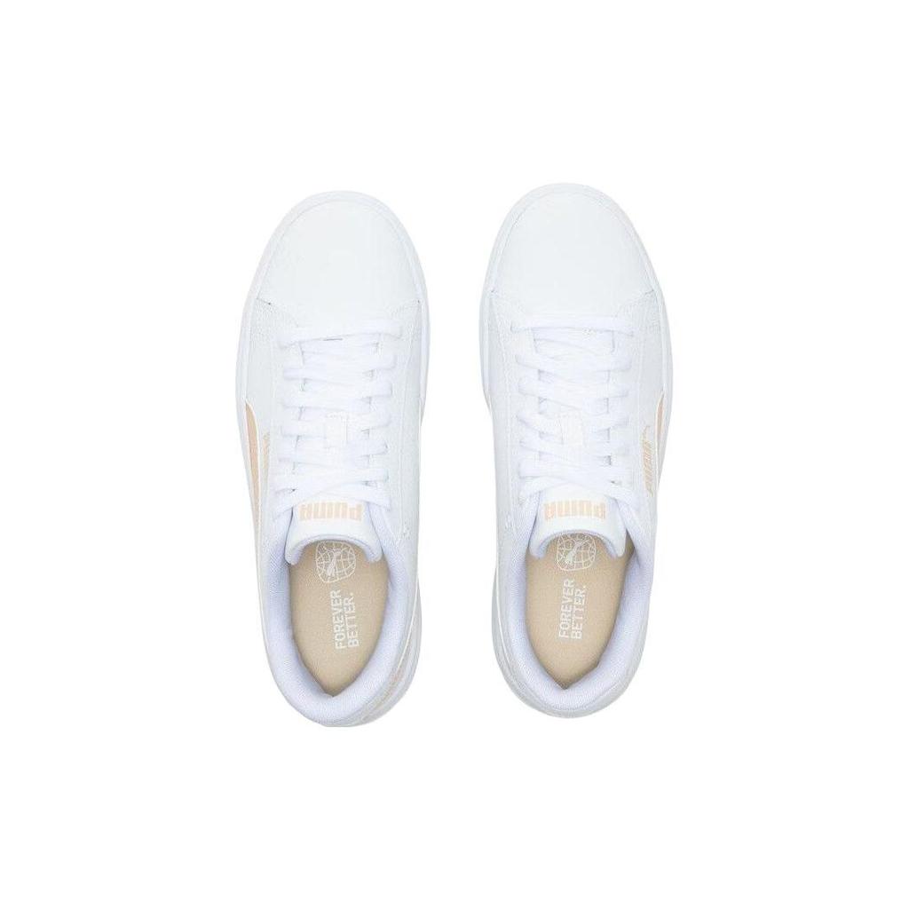 Puma Smash Series Platform V3 Leather Low-Top Sneakers Women Sneakers White Yellow 390758-03
