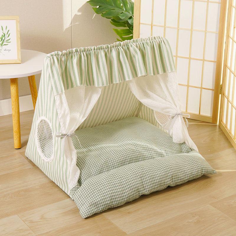 Ins New Semi Closed Cat Tent Bed Removable Washable Pet House for Small Dogs Breathable All Season Soft Kennel