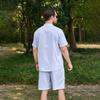Stand-up Collar Button Short-sleeved T-shirt, Shirt And Shorts Set