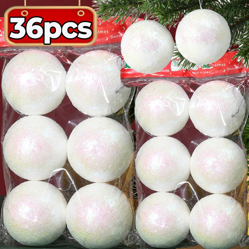 4/5/6/7cm White Foam Christmas Balls Xmas Tree Round Ball Hanging Pendants for New Year Navidad Party Home Decoration Wholesale