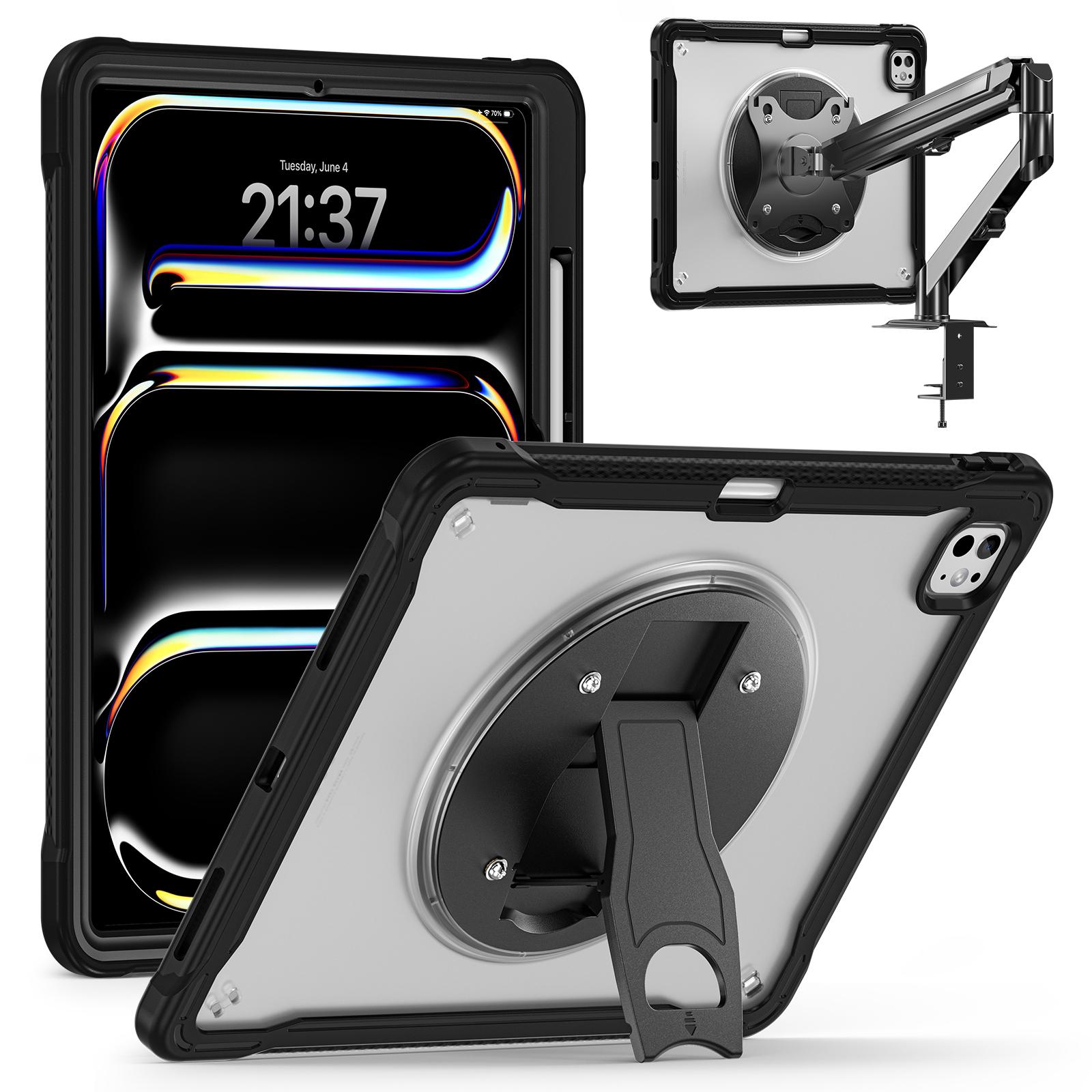 

For iPad Pro 13 (2024) Case Kickstand PC+Silicone+TPU Tablet Cover Transparent