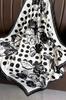 White Scarf 90x90 with Black Polka Dots and Flowers - Elegance in Contrast Style
