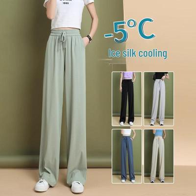 Ice Silk Women's Sun-Protective Slim Pants: Breathable, Quick-Drying, Anti-Mosquito, Wide-Leg Trousers for Summer.