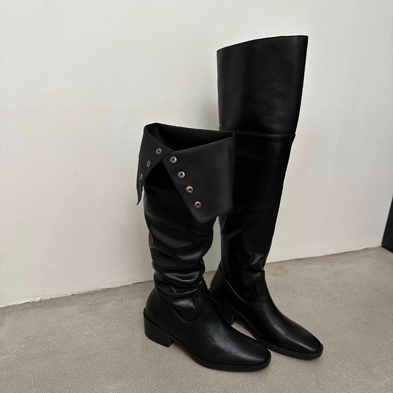 Fashion New Style Women's Thick Heel Women Western Cowboy Boots Fashion Slip On Folded Pile Long Booties Female Shoes Autumn Winter