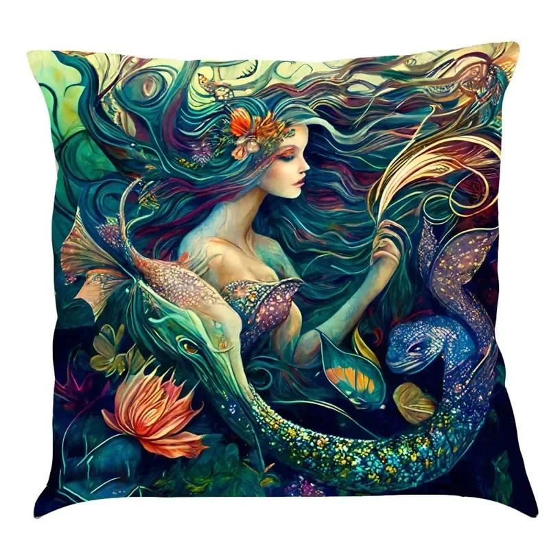 Luxury Home Decoration Pillowcase Car Living Room Sofa Cushion Cover Marine Life Painting Pattern Cushion Cover