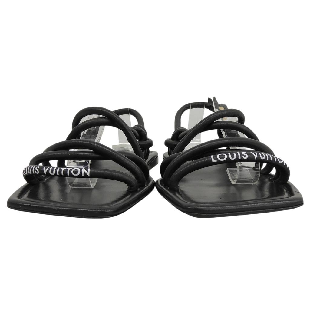 Great LOUIS VUITTON Sandals Black Leather Women 36.5 Used