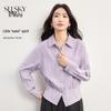Sllsky Women's Ruched Waist Long Sleeve Cropped Shirt