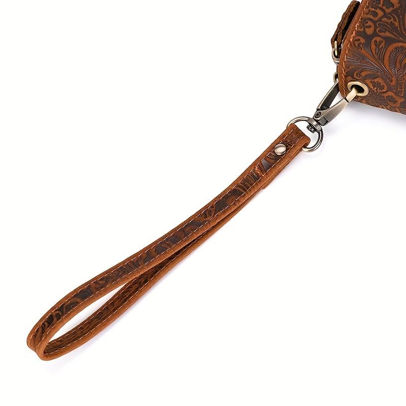 Vintage Herren Echtleder Lange Brieftasche Geprägte Blume Doppel-Reißverschluss Clutch Kartenhalter Brieftasche