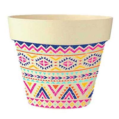[Q6428] - Cache-pot bambou 'Boho' rose multicolore beige -  13. 5x15 cm