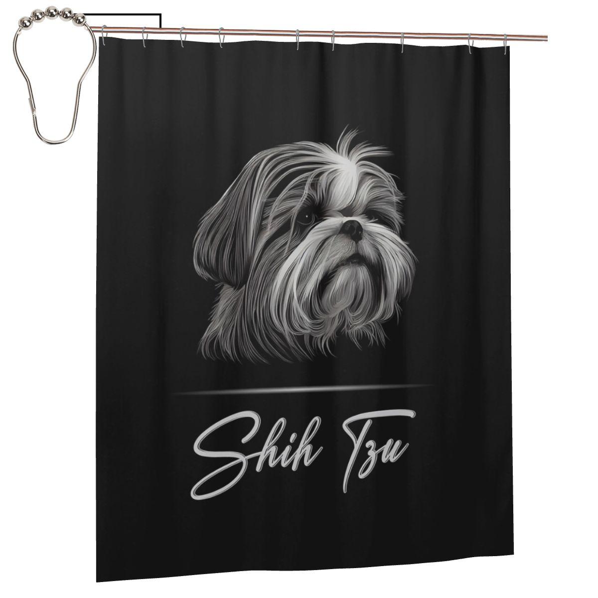 

Dog Lover Shih Tzu Crest Shower Curtain Bathroom Polyester Waterproof Bath Curtains With Hooks W60H190(CM)-1 Pcs