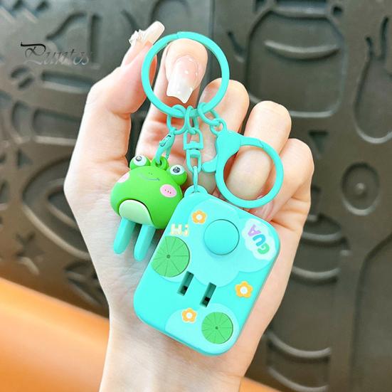 Breloc 3D în formă de broască de desene animate Breloc de culoare vibrantă cu buton de sunet Decorație portabilă pentru pungă cu pandantiv