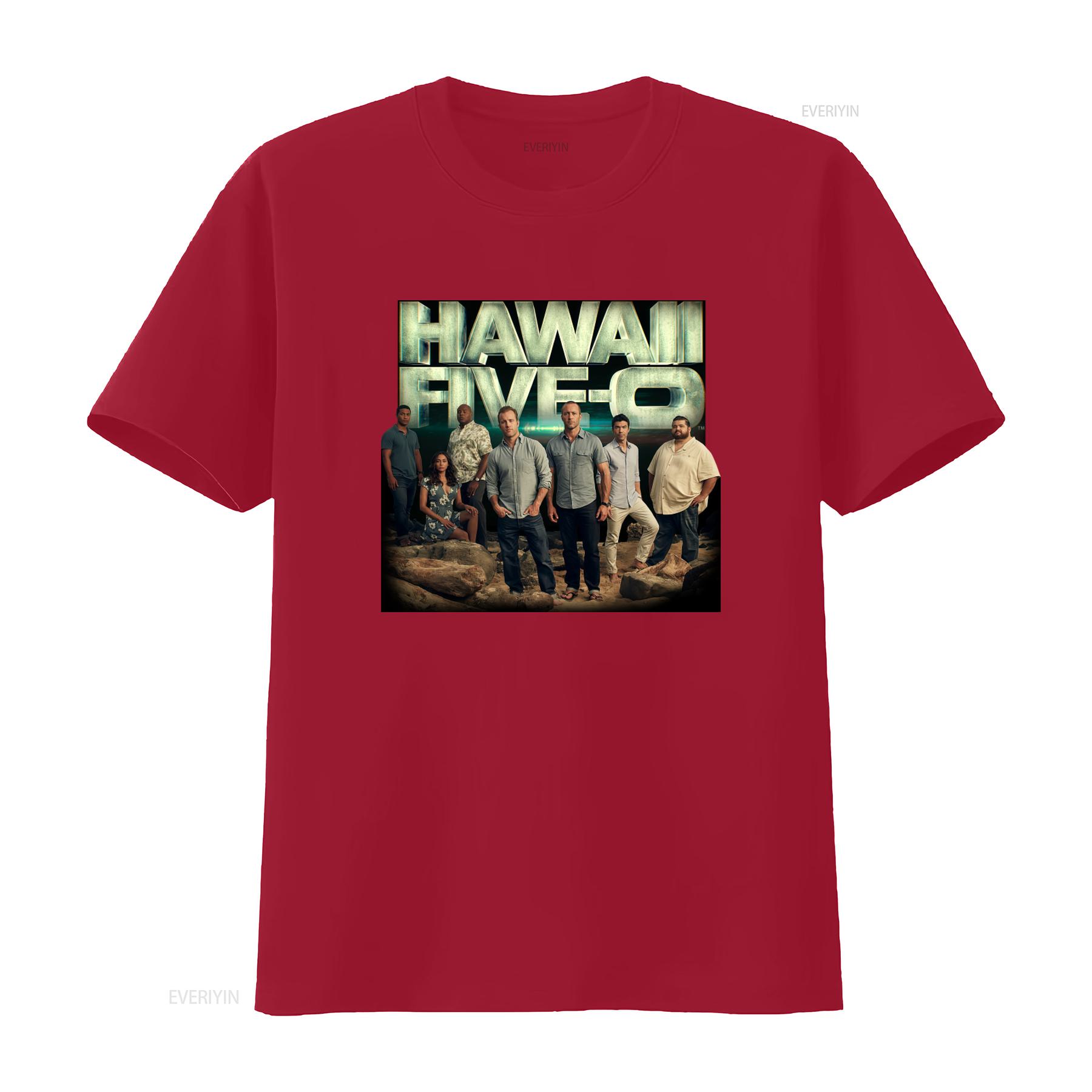 Hawaii Five 0 Logo Navy T Shirt with Cast Print Design vintage Washed Unisex designer clothes Stretched Breathable streetwear S