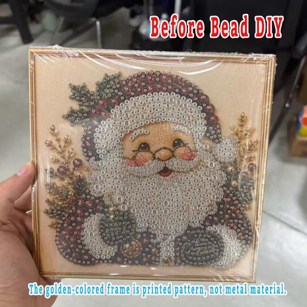 Christmas Pearl Diamond Painting Art Kit with Frame for Beginners and Adults, DIY Pearl Beads Craft Set for Home Wall Decor and Party Gift