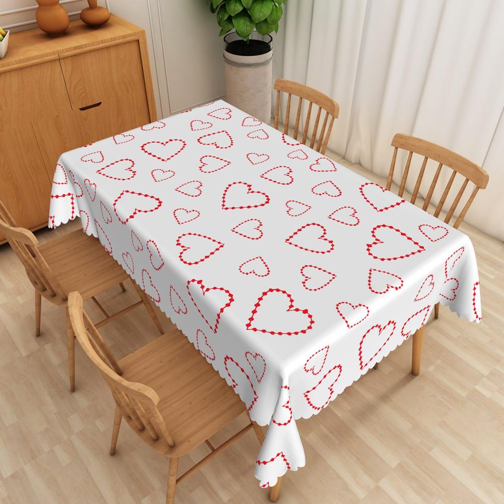 Valentines Day Tablecloth Waterproof Pink Red Heart Pattern Romantic Dinner Date Washable Kitchen Table Cover Wedding Decoration